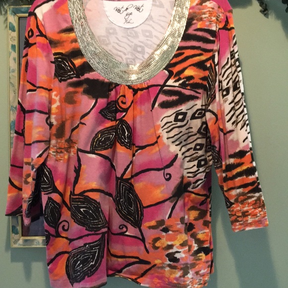 Colorful long sleeve shirt with silver neck - Picture 1 of 6